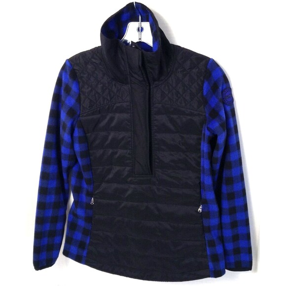 L-RL Lauren Active Jacket Wm PS Blue Black Check 1/2 Zip Quilted Fleece Outdoors - Picture 3 of 12